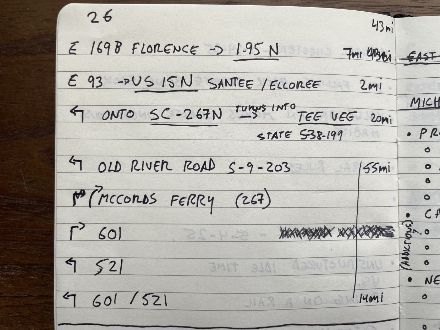 The notebook page, directions written out by hand